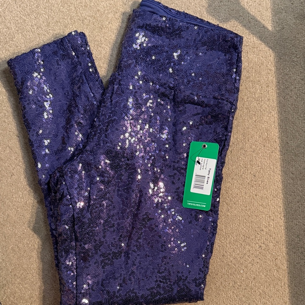 Tipsy Elf High Waisted Blue Sequin Leggings